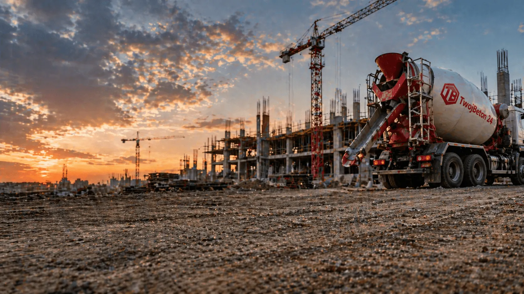 Plac budowy o zachodzie słońca
