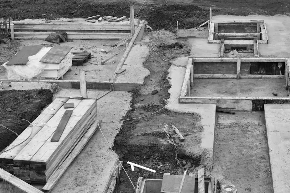 profesjonalny plac budowy z fundamentami betonowymi profesjonalny plac budowy z fundamentami betonowymi