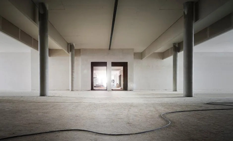 widok na nowoczesną konstrukcję betonową wewnątrz budynku widok na nowoczesną konstrukcję betonową wewnątrz budynku