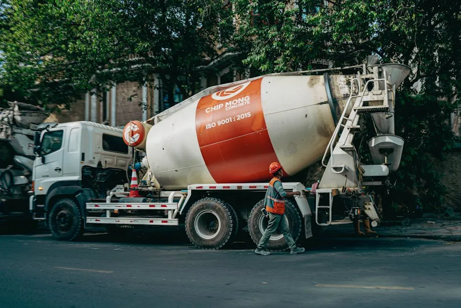 betoniarka na placu budowy gotowa do rozładunku betonu