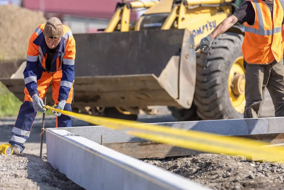 profesjonalny pracownik budowlany dokonujący pomiarów kubatury przed zamówieniem betonu towarowego