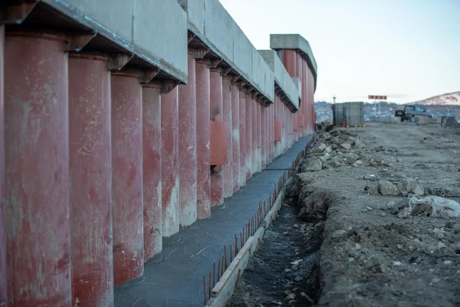 zdjęcie przedstawiające staranne zbrojenie przygotowane do zalania betonem na placu budowy zdjęcie przedstawiające staranne zbrojenie przygotowane do zalania betonem na placu budowy